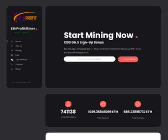 Ethprofitminer.com(Offers cryptocurrency cloud mining services) Screenshot