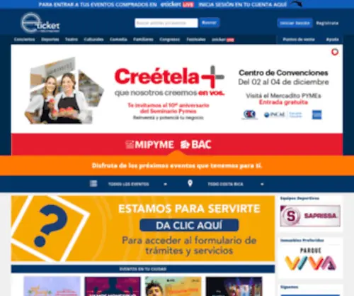 Eticket.cr(Boletos, boletas y entradas para Conciertos, deportes, teatro, culturales, familiares, congresos, especiales, Sitio Oficial de eticket Costa Rica) Screenshot
