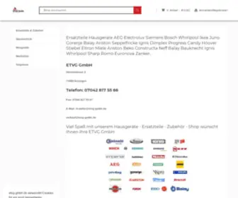 ETVG-GMBH.de(Ersatzteile Hausgeräte AEG Bauknecht Electrolux Zanker Zanussi Bosch Siemens Whirlpool Dimplex Zoppas Juno Gorenje Nachtspeicher Nachtspeicherofen ersatzteile) Screenshot