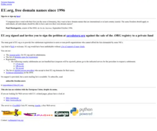 EU.org(Free domain names since 1996) Screenshot