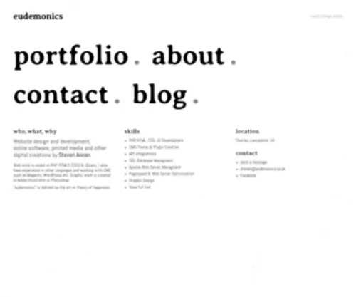 Eudemonics.co.uk(PHP, HTML, CSS, JS, Front/Back-End Developer) Screenshot