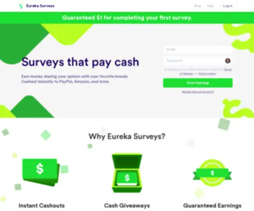 Eurekasurveys.com(Get real people to take your survey) Screenshot