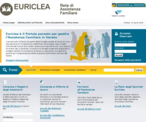 Euriclea.it(Euriclea è il Portale pensato per gestire l’Assistenza Familiare in Veneto) Screenshot