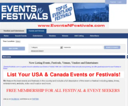 Eventsnfestivals.com(Events and Festivals) Screenshot