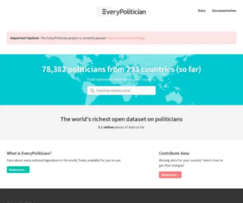 Everypolitician.org(Political data for 233 countries) Screenshot