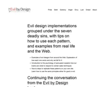 Evilbydesign.info(57 persuasive design patterns showcasing how companies manipulate us) Screenshot