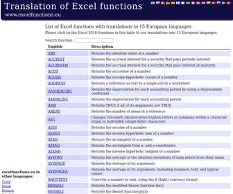 Excelfunctions.eu(Translation of Excel 2010 functions) Screenshot
