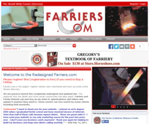 Farriers.com(World Wide Farrier Directory) Screenshot