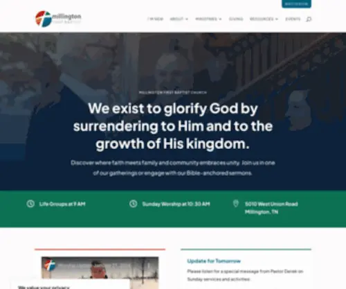 FBcmillington.org(First Baptist Church Millington) Screenshot