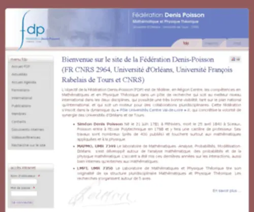 Fdpoisson.fr(Bienvenue sur le site de la Fédération Denis Poisson (FR CNRS 2964) Screenshot