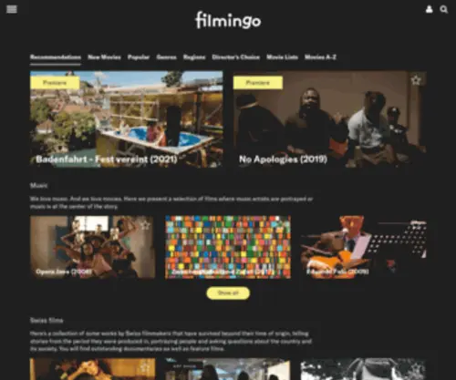 Filmingo.ch(Arthouse movies for streaming by subscription or individual rental) Screenshot