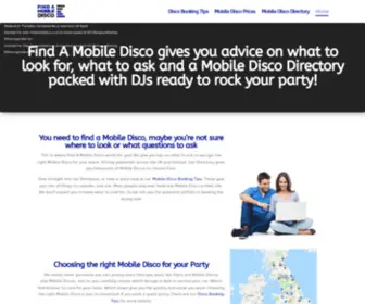 Findamobiledisco.co.uk(Find a Mobile Disco helps you find a great Disco for your Party or Event) Screenshot
