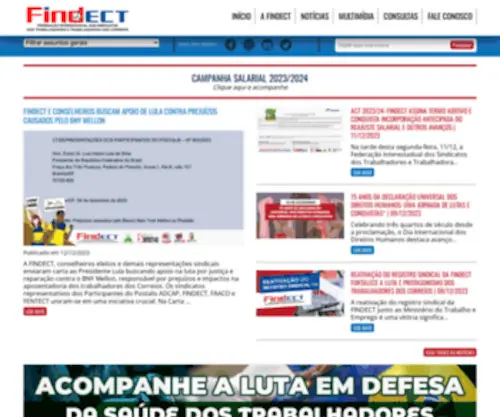 Findect.org.br(Federação Intestadual dos Empregados da Empresa Brasileira de Correios e Telégrafos) Screenshot
