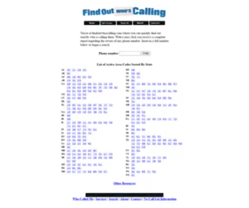 Findoutwhoscalling.com(Who called) Screenshot