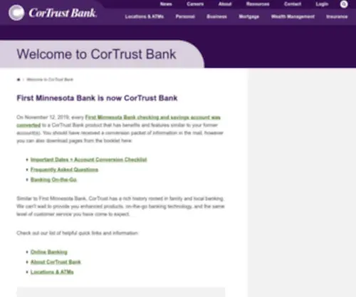 Firstmnbank.com(CorTrust Bank) Screenshot