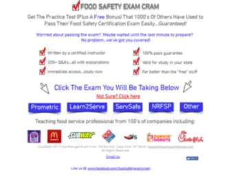 Foodsafetyexamcram.com(Practice Tests To Easily Pass Your Food Safety Exam) Screenshot