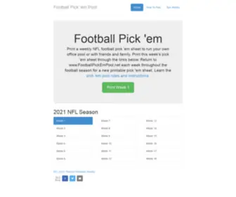 Footballpickempool.net(2021 NFL Week 1 Printable Sheet) Screenshot