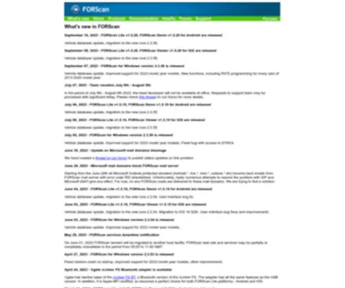 Forscan.org(What's new) Screenshot