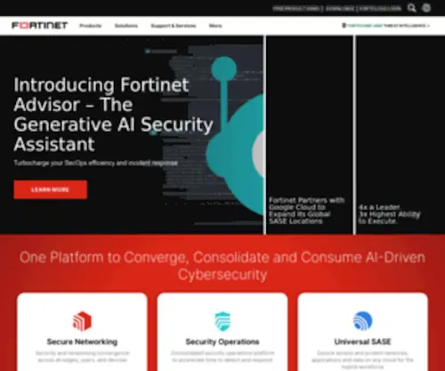 Fortinet.com(Global Leader of Cybersecurity Solutions and Services) Screenshot