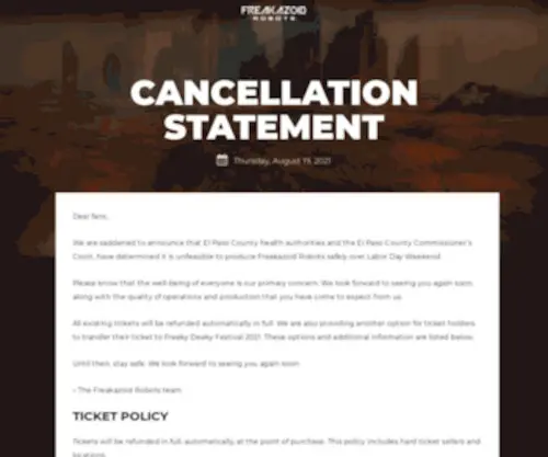 Freakazoidrobots.com(Cancellation Statement) Screenshot