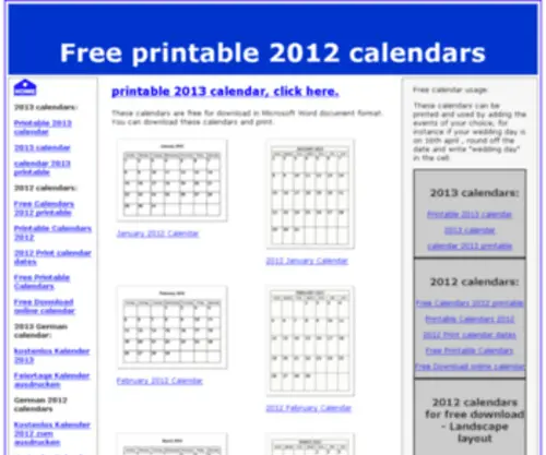 Free-2012-Calendar.com(Free Printable 2012 Calendars) Screenshot
