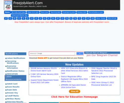 Freejobalert.com(Free job alerts Government) Screenshot