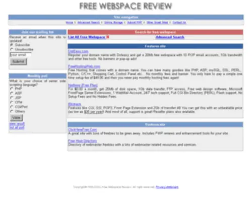 Freewebspacereview.net(Free Web Space Review) Screenshot