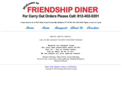 Friendshipdiner.com(FRIENDSHIP DINER of Evansville) Screenshot