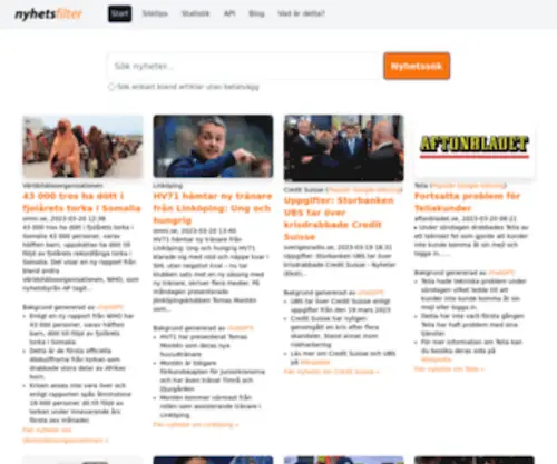 Frisim.se(Nyhetsfilter erbjuder nyhetssökning bland nyhetsartiklar på svenska) Screenshot