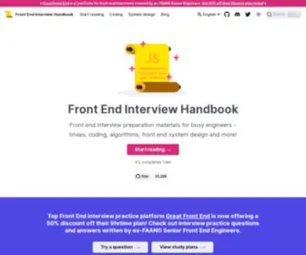 Frontendinterviewhandbook.com(Front End interview preparation materials for busy engineers) Screenshot