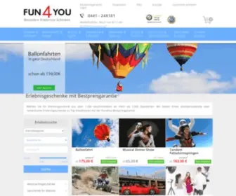 Fun4You.de(Über 1500 Erlebnisgeschenke zum Tiefpreis ab 29 €) Screenshot