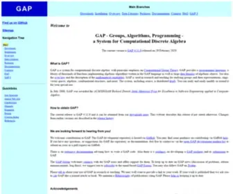 Gap-SYstem.org(GAP System for Computational Discrete Algebra) Screenshot