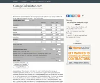 Garagecalculator.com(Estimate the Cost to Build a Detached Garage) Screenshot