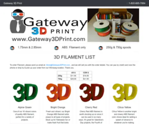 Gateway3Dprint.com(Gateway 3D Print) Screenshot