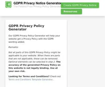 GDPRprivacynotice.com(GDPR Privacy Notice Template Generator) Screenshot