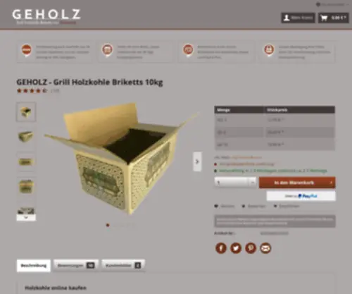 Geholz.de(Geholz Holzkohle Briketts 10kg online kaufen) Screenshot