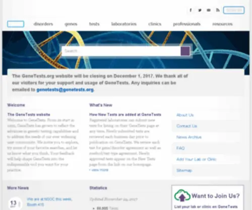 Geneclinics.org(GeneTests) Screenshot