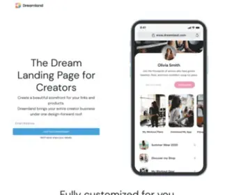 Getdreamland.com(Create a beautiful storefront for your links and products. Dreamland) Screenshot