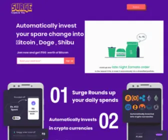 Getsurgeapp.com(Invest Your Spare Change into Bitcoin and other crypto currencies) Screenshot