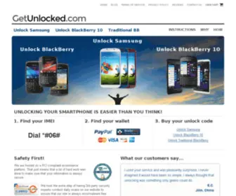 Getunlocked.com(Samsung and BlackBerry smartphone unlocking) Screenshot