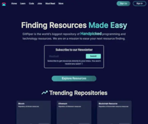 Gitpiper.com(Finding resources made easy) Screenshot