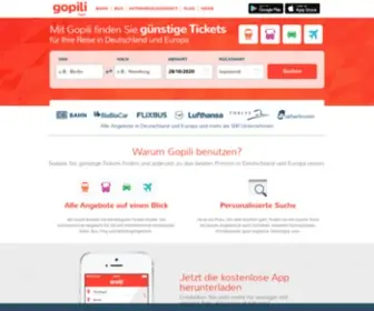 Gopili.de(Finden Sie schnell günstige Tickets dank eines Preisvergleichs aller Verkehrsmittel) Screenshot