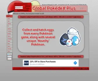 GPXplus.net(GPXPlus, the best place to hatch 'em all! on Global PokédeX Plus) Screenshot