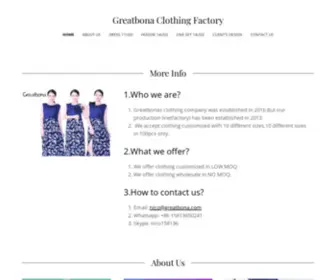 Greatbona.com(Clothing Factoty with low MOQ Clothing customized with 10 different sizes per design) Screenshot