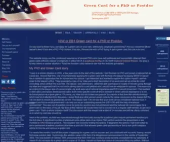 GreencardforpHD.com(Green Card for a PhD or Postdoc) Screenshot