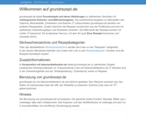 Grundrezept.de(Rezepte mit Angaben zu Kalorien) Screenshot