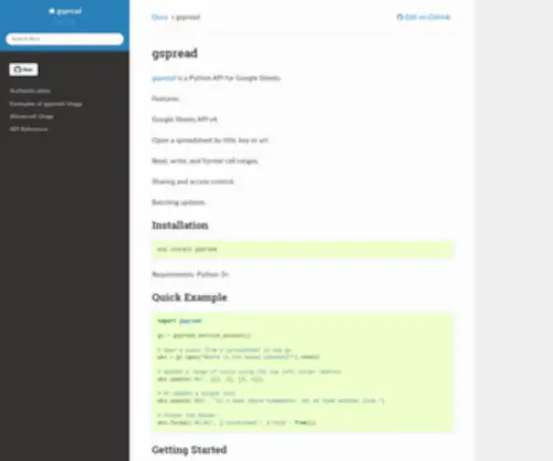 GSpread.org(Gspread 5.4.0 documentation) Screenshot