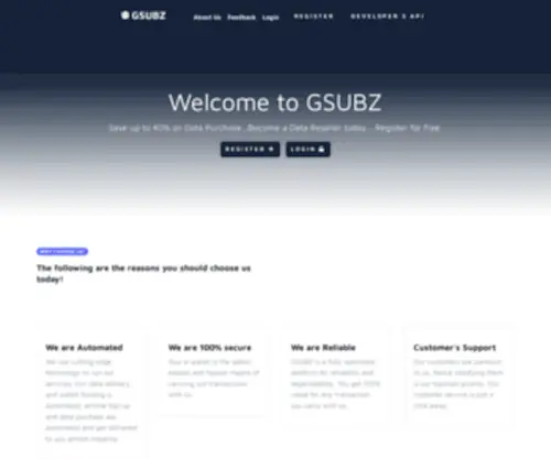 Gsubz.com(Reliable VTU solutions) Screenshot