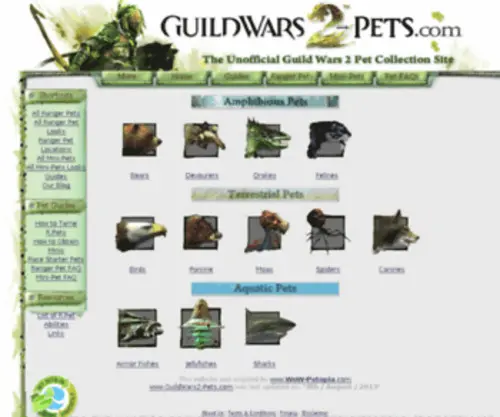 Guildwars2-Pets.com(A pet listing site of all Guild Wars 2 ranger pets and mini) Screenshot