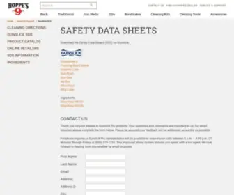 Gunslick.com(Read Hoppes Safety Data Sheets) Screenshot